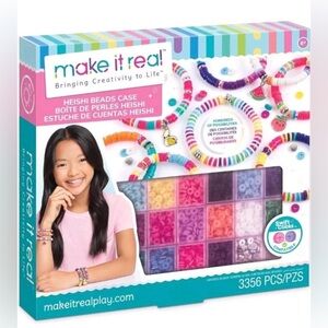 Make It Real Heishi Beads Craft Case Set 3356 Pcs Elastic Cord & Charms DIY Kit